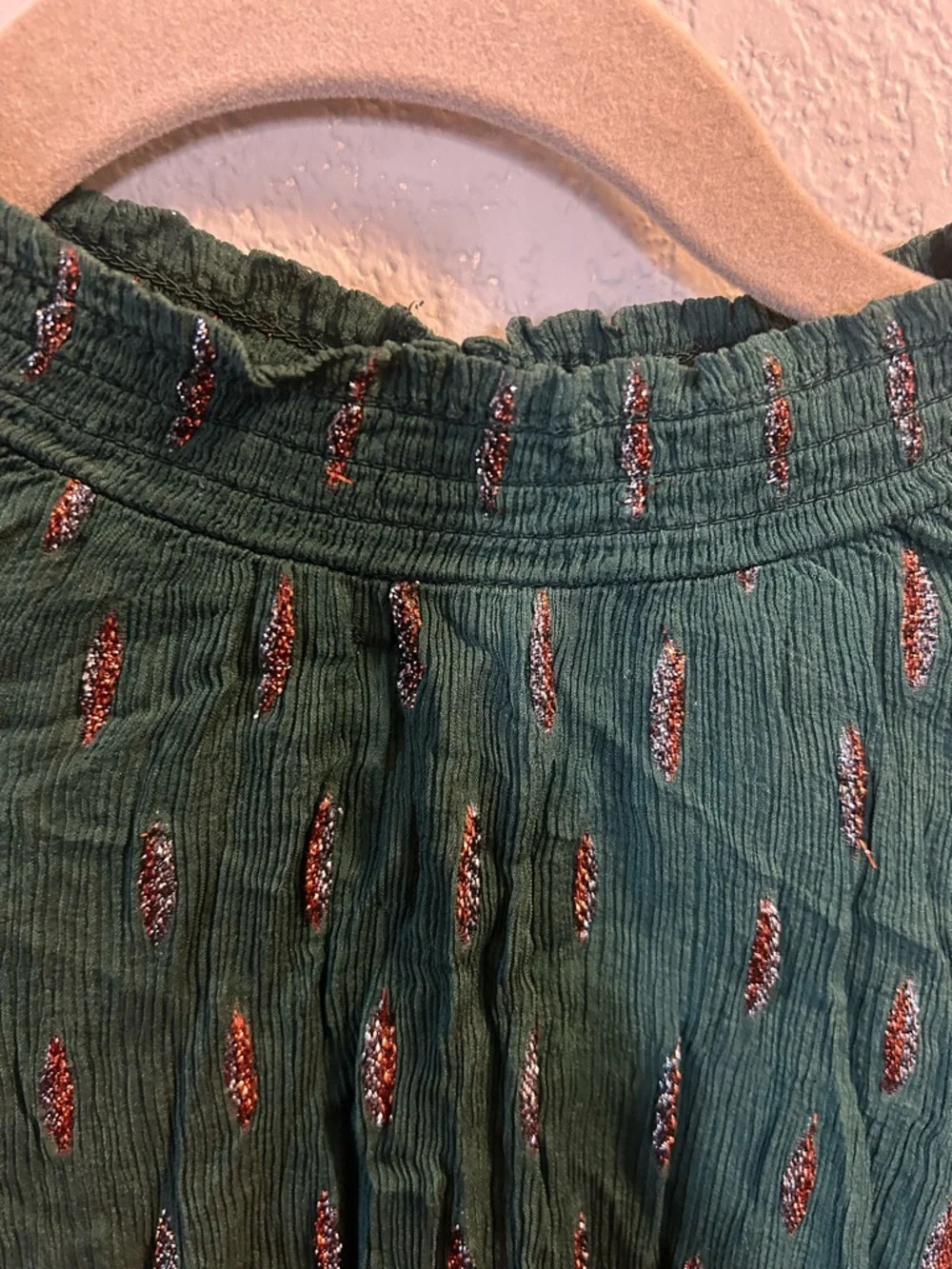 Modcloth Deep Green Short-Sleeve Printed Blouse - Picture 3 of 7